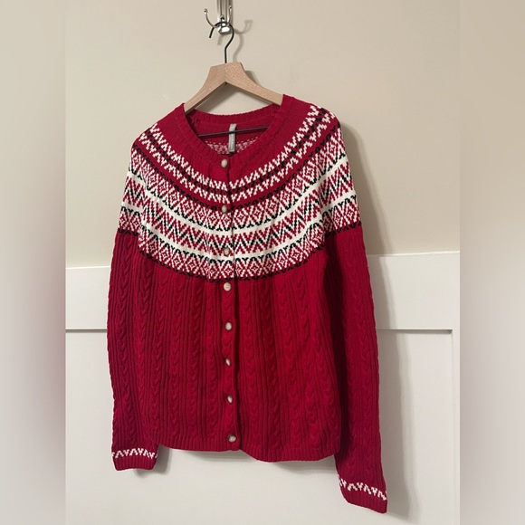 SOLD Hanna Andersson Holiday Inspired Red Black White Knit Sweater Large - Picture 4 of 9